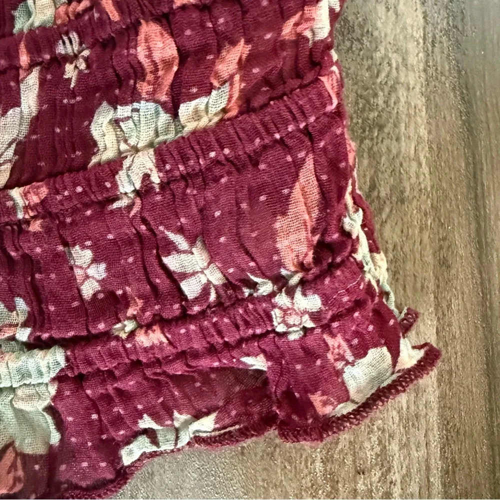 Free People Meridien Spaghetti Strap Tank Y2K Crop Top Maroon Floral Smocked XS